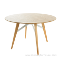 Modern round wood and glass top dining table